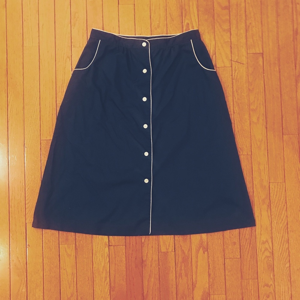 Vintage Navy Blue Skirt With White Piping